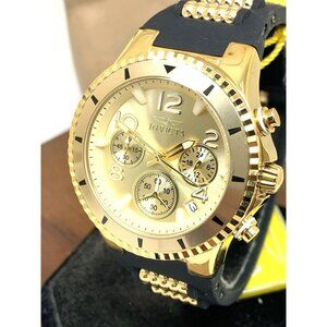 Invicta Women's Watch 36909 Quartz Chronograph Gold Black Rubber Band 39mm